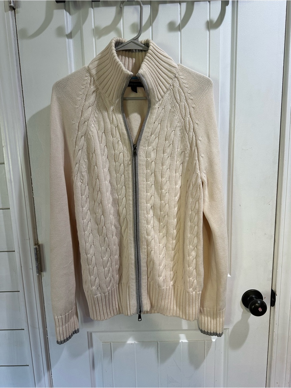 Banana Republic Cream 100% cotton Cable-Knit Zip Cardigan Sweater